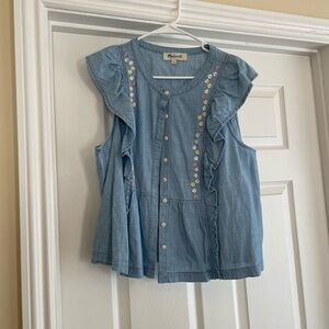 Madewell Blue Denim Ruffle Top